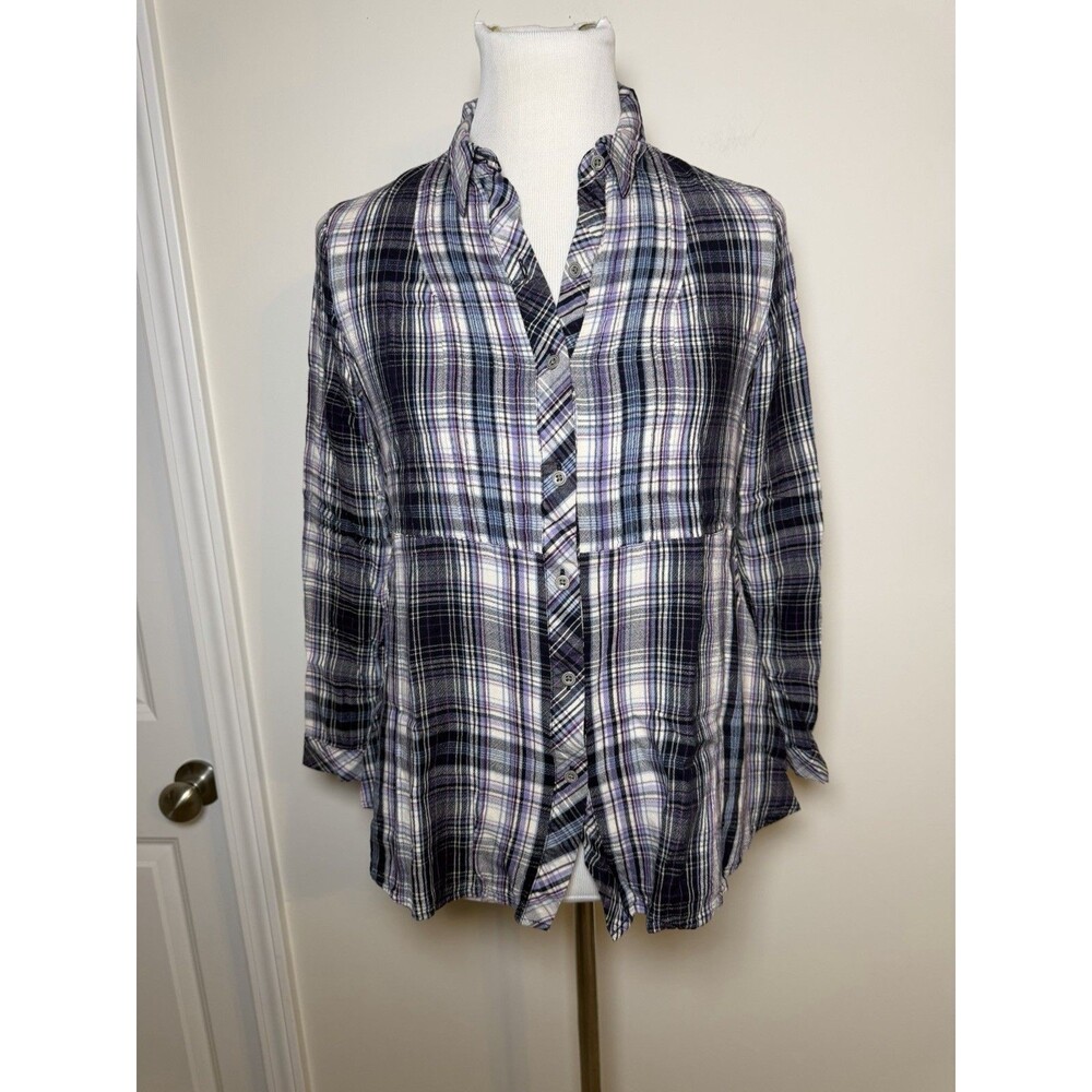 J Jill Flannel Button Down Shirt Purple Plaid Women’s Small Petite